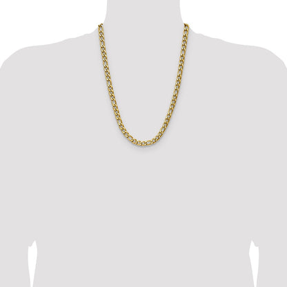 Chisel Stainless Steel Polished Yellow IP-plated 7.5mm 24 inch Figaro Chain