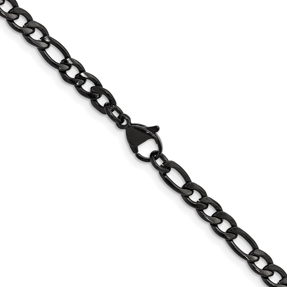 Chisel Stainless Steel Polished Black IP-plated 4.5mm 24 inch Figaro Chain