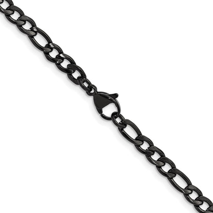 Chisel Stainless Steel Polished Black IP-plated 4.5mm 20 inch Figaro Chain
