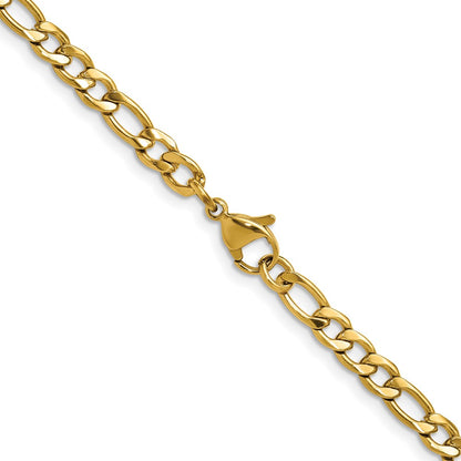 Chisel Stainless Steel Polished Yellow IP-plated 4.5mm 24 inch Figaro Chain