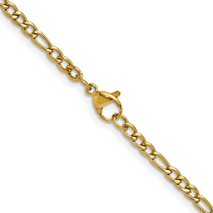 Chisel Stainless Steel Polished Yellow IP-plated 3mm 22 inch Figaro Chain