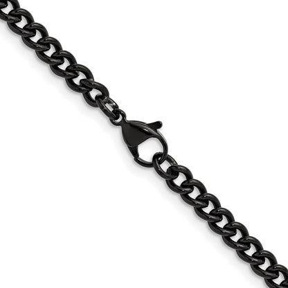 Chisel Stainless Steel Polished Black IP-plated 4.5mm 24 inch Round Curb Chain