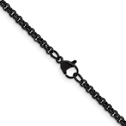 Chisel Stainless Steel Polished Black IP-plated 3mm 16 inch Rolo Chain