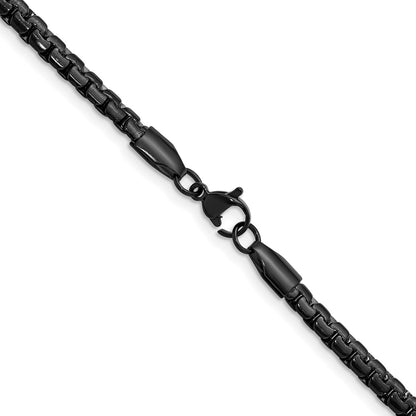 Chisel Stainless Steel Polished Black IP-plated 4mm 24 inch Flat Box Chain