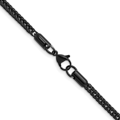 Chisel Stainless Steel Polished Black IP-plated 3.2mm 18 inch Square Wheat Chain