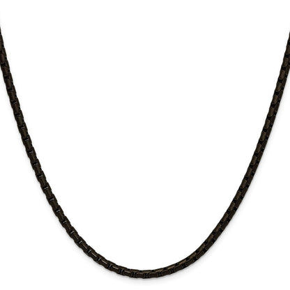 Chisel Stainless Steel Polished Black IP-plated 3.5mm 20 inch Elongated Round Box Chain