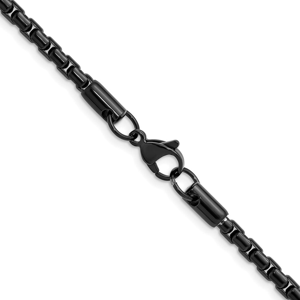 Chisel Stainless Steel Polished Black IP-plated 3.5mm 22 inch Elongated Round Box Chain