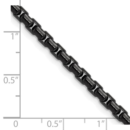 Chisel Stainless Steel Polished Black IP-plated 3.5mm 18 inch Elongated Round Box Chain