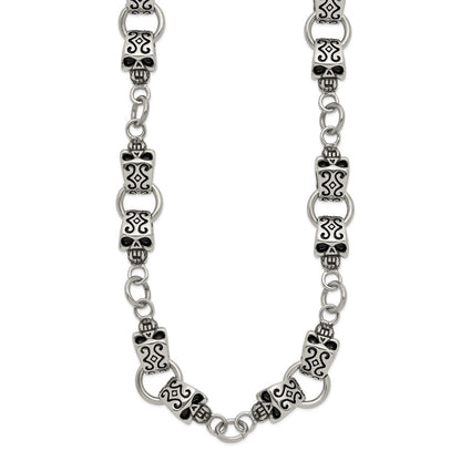 Chisel Stainless Steel Antiqued and Polished Skull 24 inch Necklace
