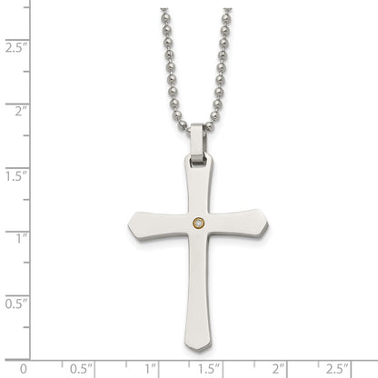 Chisel Stainless Steel Polished with 14k Gold Accent .02 carat Diamond Cross Pendant on a 22 inch Ball Chain Necklace