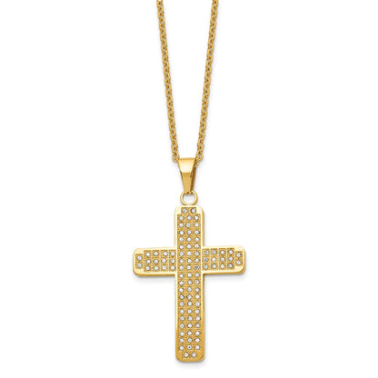 Chisel Stainless Steel Polished Yellow IP-plated with CZ Cross Pendant on a 22 inch Cable Chain Necklace