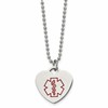 Chisel Stainless Steel Polished with Red Enamel Heart Medical ID Pendant on a 22 inch Ball Chain Necklace