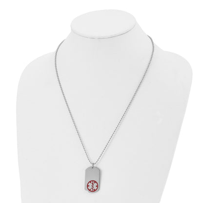 Chisel Stainless Steel Polished with Red Enamel Medical ID Dog Tag on a 22 inch Ball Chain Necklace