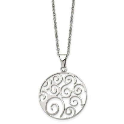 Chisel Stainless Steel Polished Fancy Swirl Pendant on a 22 inch Cable Chain Necklace