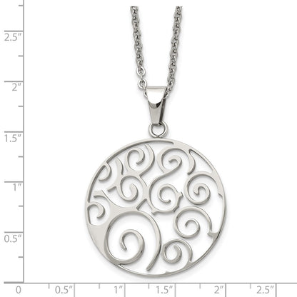 Chisel Stainless Steel Polished Fancy Swirl Pendant on a 22 inch Cable Chain Necklace