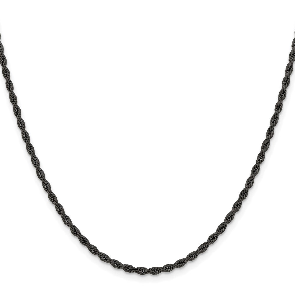 Chisel Stainless Steel Polished Black IP-plated 2.4mm 16 inch Rope Chain