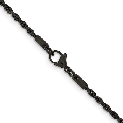Chisel Stainless Steel Polished Black IP-plated 2.4mm 24 inch Rope Chain