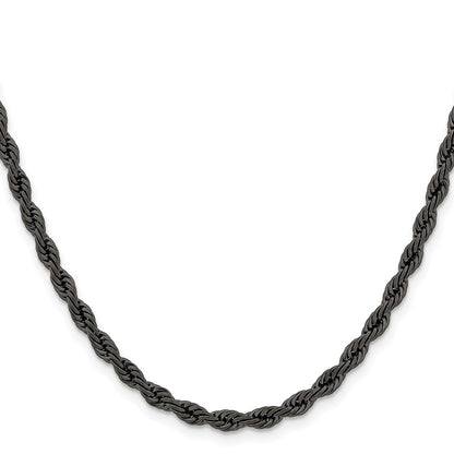 Chisel Stainless Steel Polished Black IP-plated 4mm 18 inch Rope Chain
