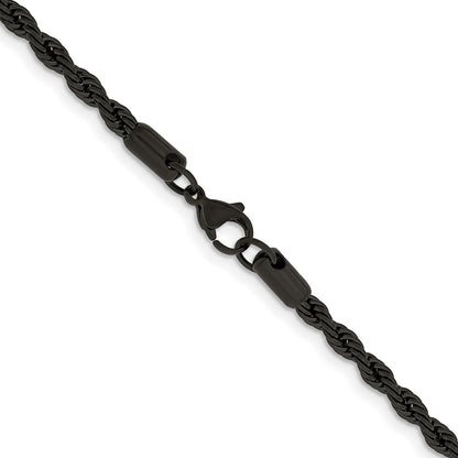 Chisel Stainless Steel Polished Black IP-plated 4mm 22 inch Rope Chain