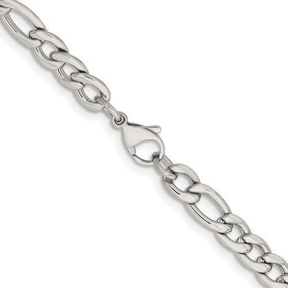 Chisel Stainless Steel Polished 6.75mm 22 inch Figaro Chain