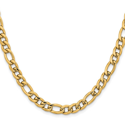 Chisel Stainless Steel Polished Yellow IP-plated 6.75mm 22 inch Figaro Chain