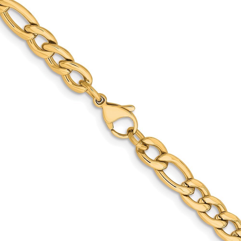 Chisel Stainless Steel Polished Yellow IP-plated 6.75mm 22 inch Figaro Chain