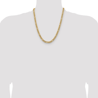 Chisel Stainless Steel Polished Yellow IP-plated 6.75mm 22 inch Figaro Chain