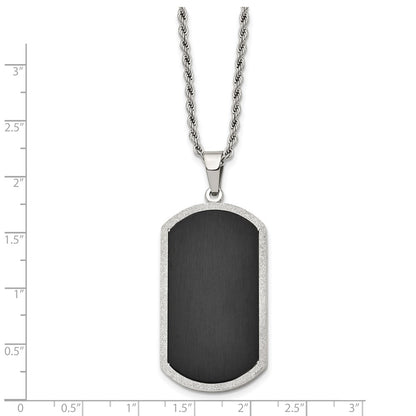 Chisel Stainless Steel Brushed Black-plated Laser Cut Edge Dog Tag on a 24 inch Rope Chain Necklace