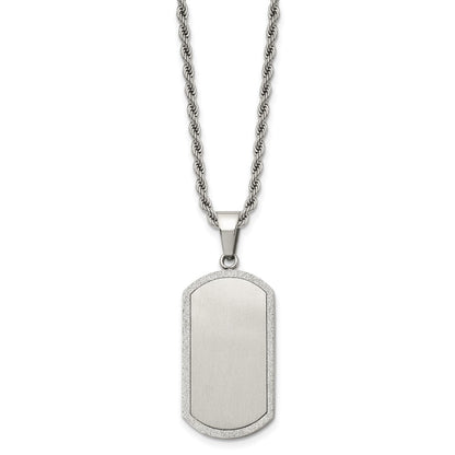 Chisel Stainless Steel Brushed Laser Cut Edges Dog Tag on a 22 inch Rope Chain Necklace