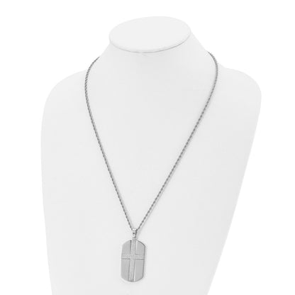 Chisel Stainless Steel Polished Laser Cut Cross Dog Tag on a 24 inch Rope Chain Necklace