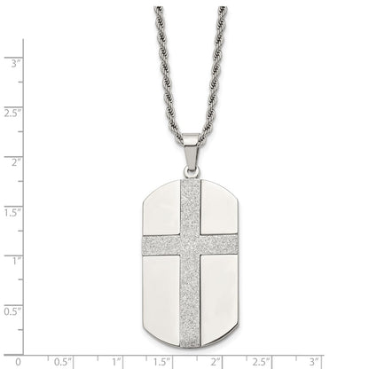 Chisel Stainless Steel Polished Laser Cut Cross Dog Tag on a 24 inch Rope Chain Necklace