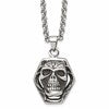 Chisel Stainless Steel Antiqued and Polished Skull Pendant on a 24 inch Cable Chain Necklace