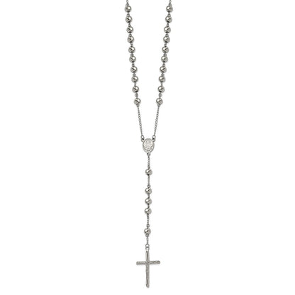 Chisel Stainless Steel Polished 8mm Beaded 32.5 inch Rosary Necklace