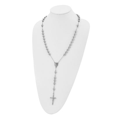 Chisel Stainless Steel Polished 8mm Beaded 32.5 inch Rosary Necklace