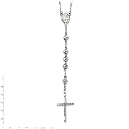 Chisel Stainless Steel Polished 8mm Beaded 32.5 inch Rosary Necklace