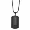 Chisel Stainless Steel Brushed Black IP-plated with Black Agate Dog Tag on a 30 inch Ball Chain Necklace