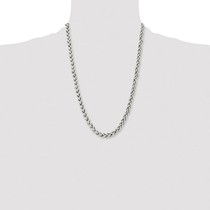 Chisel Stainless Steel Polished 24 inch Wheat Chain Necklace