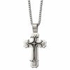 Chisel Stainless Steel Brushed and Polished with Black Enamel Large Cross Pendant on a 24 inch Box Chain Necklace