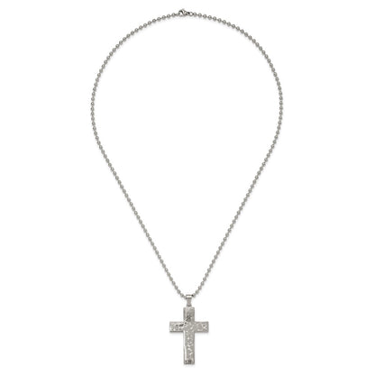 Chisel Stainless Steel Polished and Textured Cross Pendant on a 24 inch Ball Chain Necklace