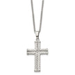 Chisel Stainless Steel Polished and Textured Cross Pendant on a 22 inch Curb Chain Necklace