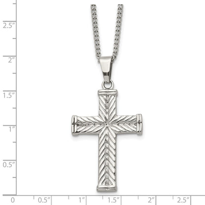 Chisel Stainless Steel Polished and Textured Cross Pendant on a 22 inch Curb Chain Necklace