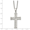 Chisel Stainless Steel Polished and Textured Cross Pendant on a 22 inch Curb Chain Necklace