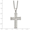 Chisel Stainless Steel Polished and Textured Cross Pendant on a 22 inch Curb Chain Necklace