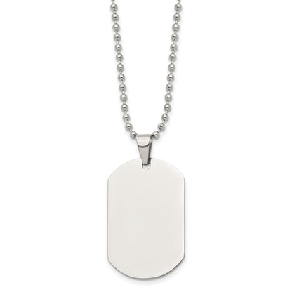 Chisel Stainless Steel Polished Dog Tag on a 24 inch Cable Chain Necklace
