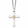 Chisel Stainless Steel Polished with 14k Gold Accent 1/15 carat Diamond Cross Pendant on a 22 inch Curb Chain Necklace
