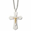 Chisel Stainless Steel Polished Yellow IP-plated Large Crucifix Pendant on a 24 inch Curb Chain Necklace
