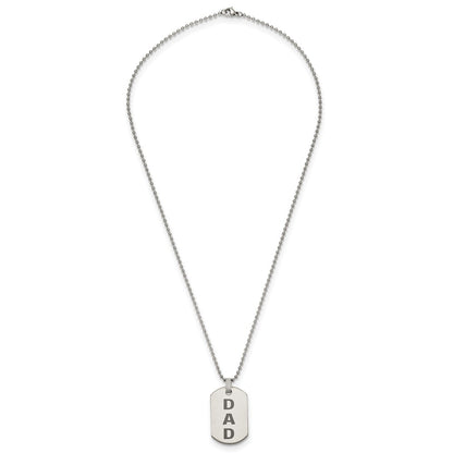 Chisel Stainless Steel Polished and Lasered DAD Dog Tag on a 24 inch Ball Chain Necklace
