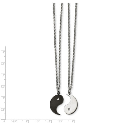Chisel Stainless Steel Brushed and Polished Black IP-plated with CZ YinYang Pendants on 20 inch Cable Chain Necklace Set