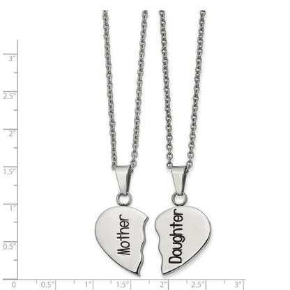 Chisel Stainless Steel Polished and Enamel Mother Daughter Heart Necklace Set