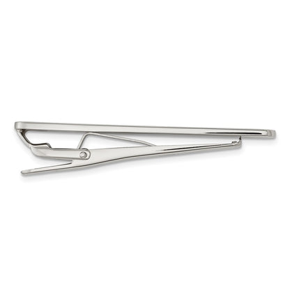 Chisel Stainless Steel Polished with Black Carbon Fiber .03 Carat Diamond Tie Bar